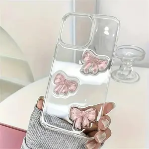 Cute 3D Pink Bowknot Clear Case For iPhone 17 Air 16 14 12 11 Pro Max 15 Plus XSX XR Japan Korean Girl Epoxy Soft Case