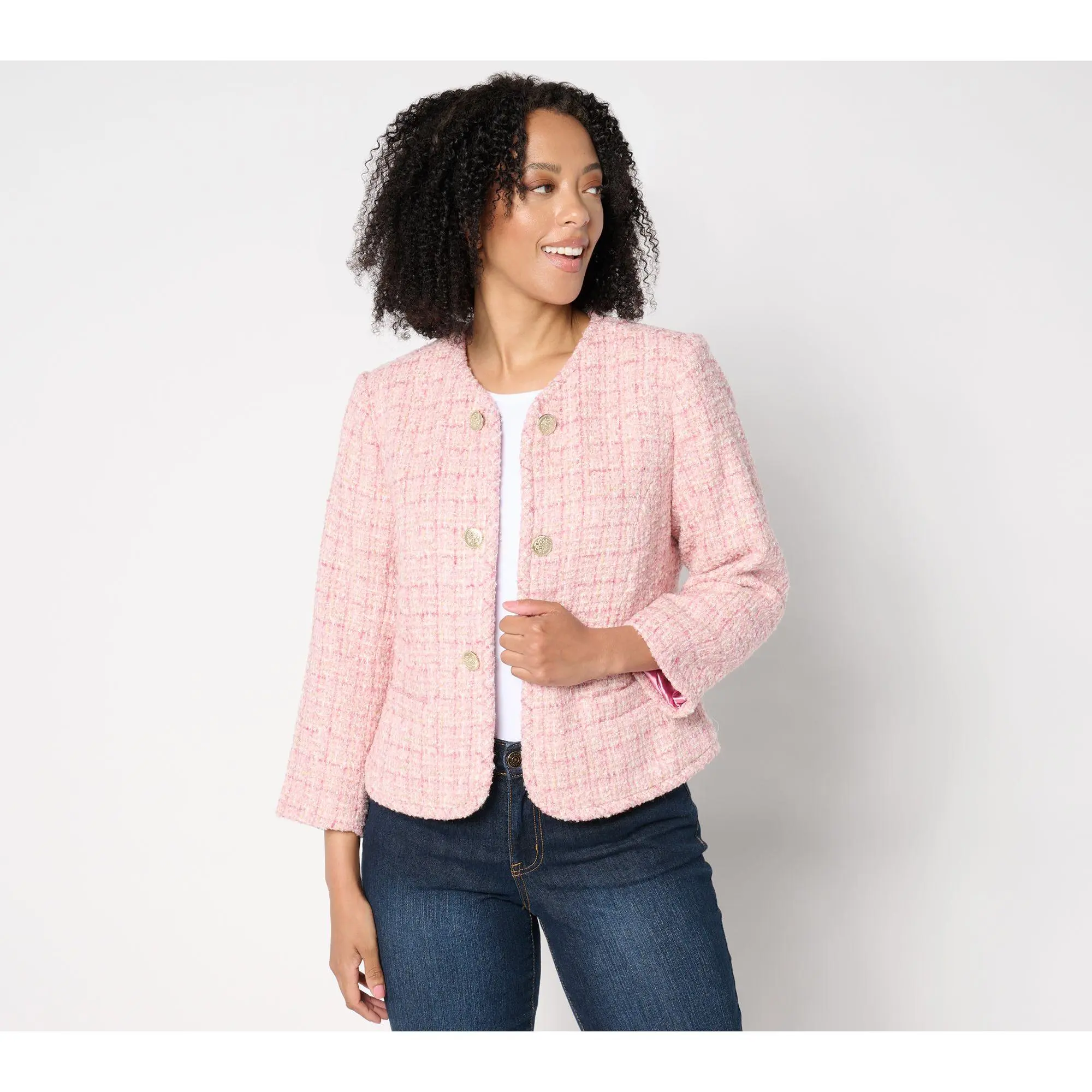 Isaac Mizrahi Live! Woven Tweed Lady Jacket with Pockets