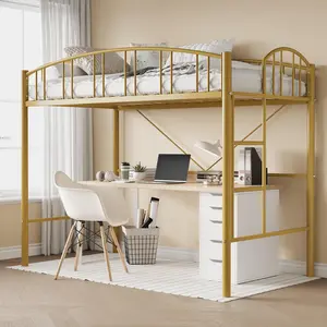 Garvee Twin Size Loft Bed with Ladder and High-Arched Guardrail, Sturdy Metal Slats, Space-Saving Design, Modern Decor, Easy Assembly, No Box Spring Needed, Safe for Adults, Gold Finish