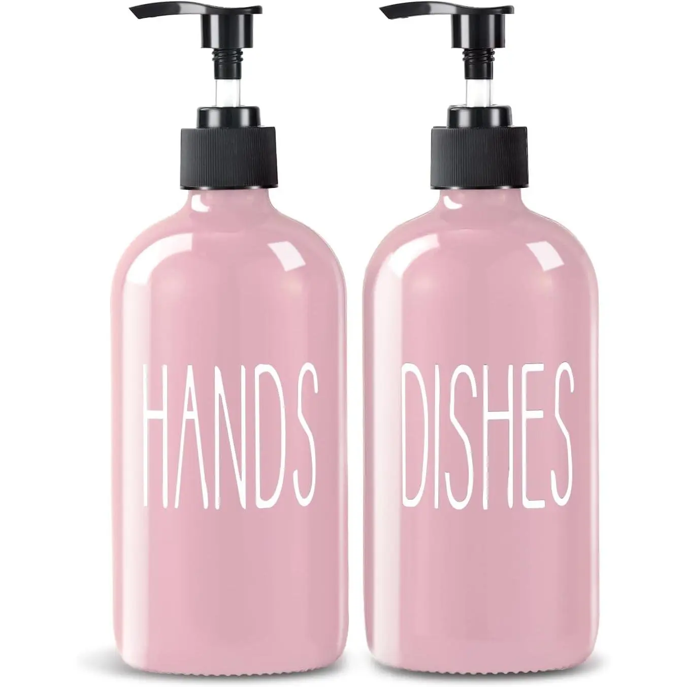 Glass Soap Dispenser Set 2 Pack,16 Oz Dish Soap Dispenser for Kitchen Sink,Pink Kitchen Accessories and Kitchen Decor,Pink Decorations and Kitchen Utensils for Kitchen