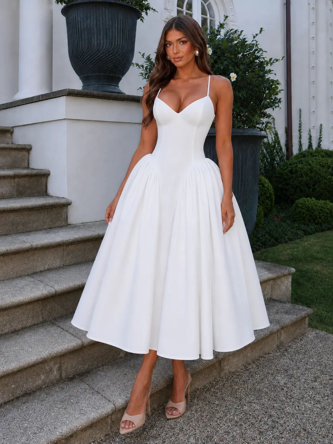 Azazie L'Amour Sweetheart Spaghetti Strap Basque Waist Full Skirt Maxi Dress for Bridal Shower Engagement Party Wedding Reception