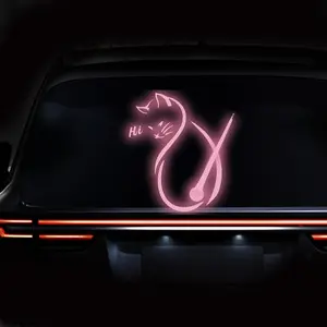 Reflective Cat Car Windshield Wiper Sticker, Waterproof Vinyl Cute Tail Wagging Rear Window Decal, Holographic Blue Animal Self-Adhesive, Car Decorative Sticker