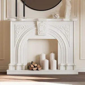 Baroque Fireplace Mantel Freestanding White Electric Fireplaces Surround with Legs for Elegant Home Decor