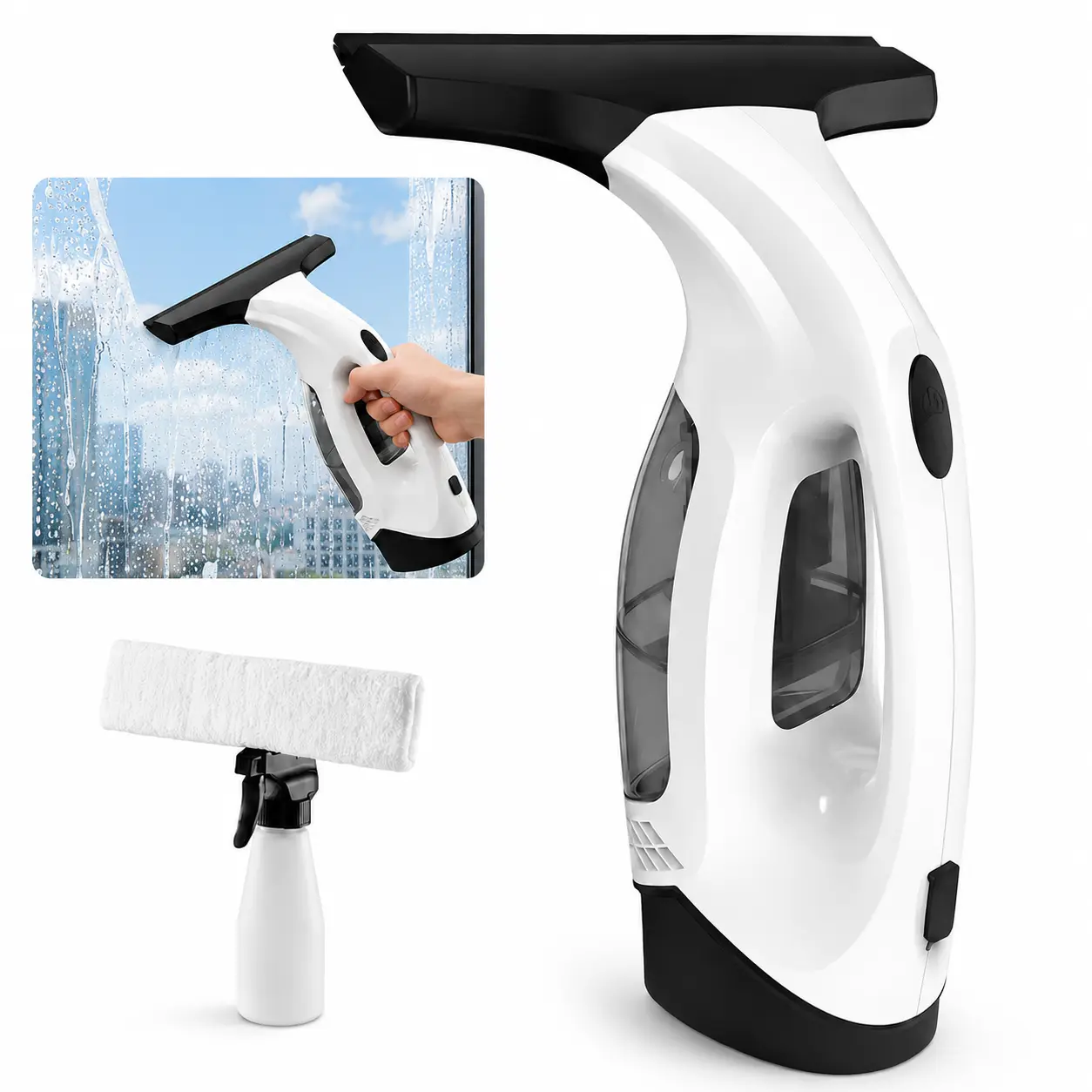 Handheld Cordless Window Vacuum Cleaner, Electric Squeegee with 2000Pa Suction, 2200mAh Rechargeable Glass Cleaner, 150ml Dirty Water Tank for Fast Pickup in Bathrooms & Kitchens