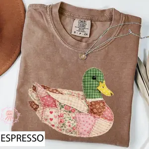 Comfort Colors PRINTED  Faux Quilted Mallard Duck TShirt, Patchwork Duck Graphic Tee, Cottagecore Farm Animal T-Shirt Womenswear Cotton Fabric Fit