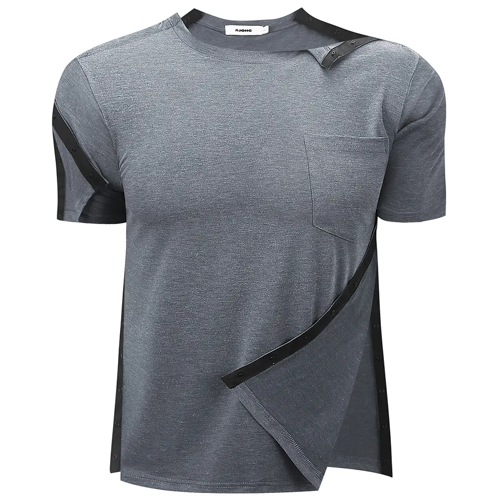 Post Shoulder Surgery Recovery Shirts for Men - Tear Away Snaps Adaptive Chemo Port & Rotator Cuff Shirt Short Sleeve