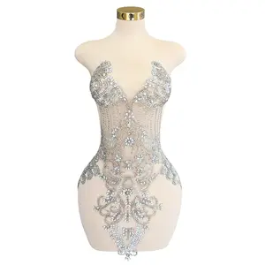Luxury Crystal Embellished Bodice Applique for Bridal and Evening Gowns Handmade Floral Beaded Mesh Decoration Formal Dress Accessories Custom Design