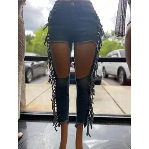 Cut Out Fringe Jeans