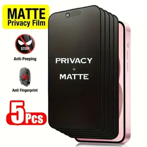 5pcs Full Coverage Matte Privacy Screen Protector Compatible with iPhone 17 Pro/17 Pro Max/17 Air/17/16/15/14/13/12/11/X/XS/XR,Prevent Peeping,Protective,Edge Protection,Shock Resistance,Scratch Resistance,Bubble-Free Install