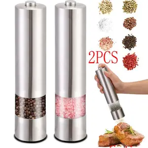 2-Pack Stainless Steel Electric Salt and Pepper Grinder Set – Adjustable Coarseness, LED Light, Rechargeable – for Kitchen, Dining & Gourmet Cooking