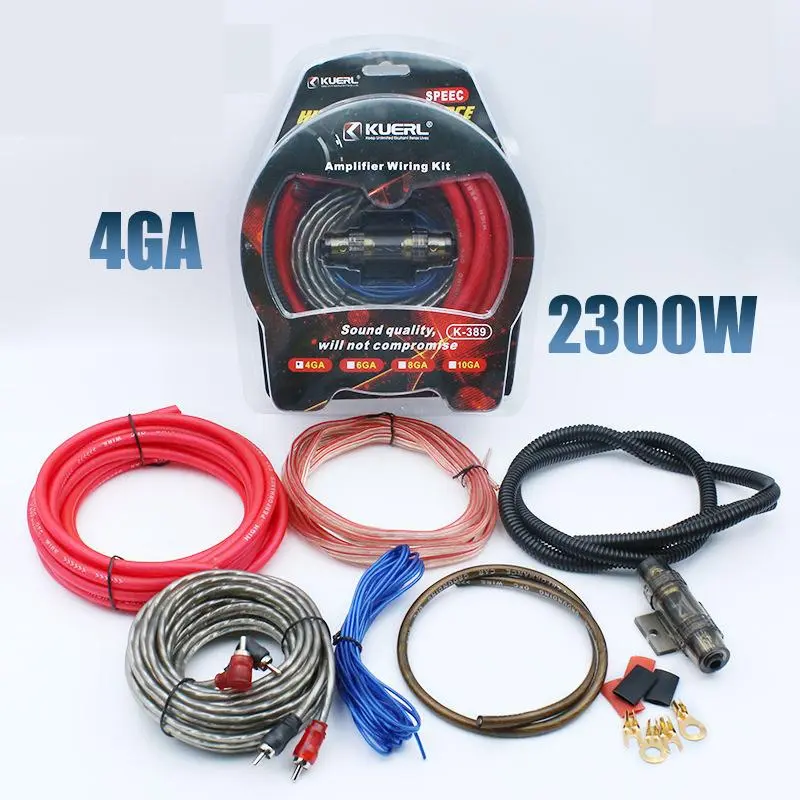 2300W 4 Gauge Car Audio Wiring Kit, Complete Amplifier Install Set with RCA Cable, Power Ground Wire, 60A Fuse Holder for Subwoofer Speaker System