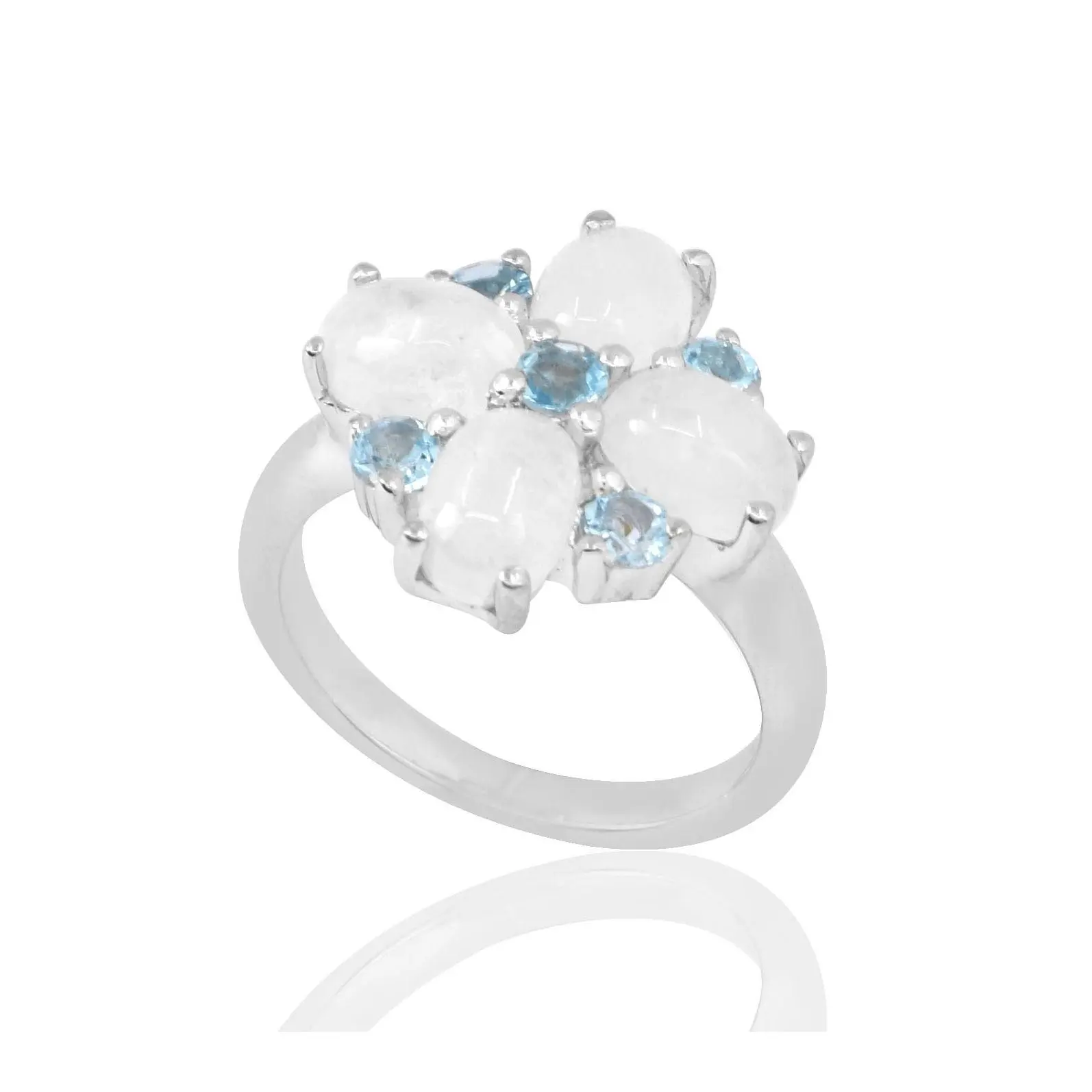 Sterling Silver Moonstone & Blue Topaz Ring