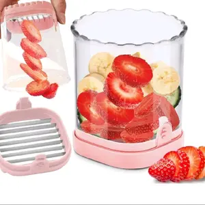 8-Blade Fruit & Vegetable Slicer Cup - Strawberry, Banana,Egg, Grape Cutter with Push Plate | 304 Stainless Steel Blades | Extra-Large Capacity for Meal Prep & Salads Pink