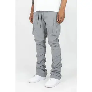 WH-100-422 - Solid Cargo Stacked Nylon Pants