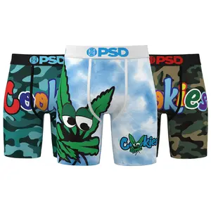 PSD Mens Cookies Happy Boxer Brief 3 Pack - Standard Length 7 Inch Inseam, Soft and Breathable Poly Blend Fabric