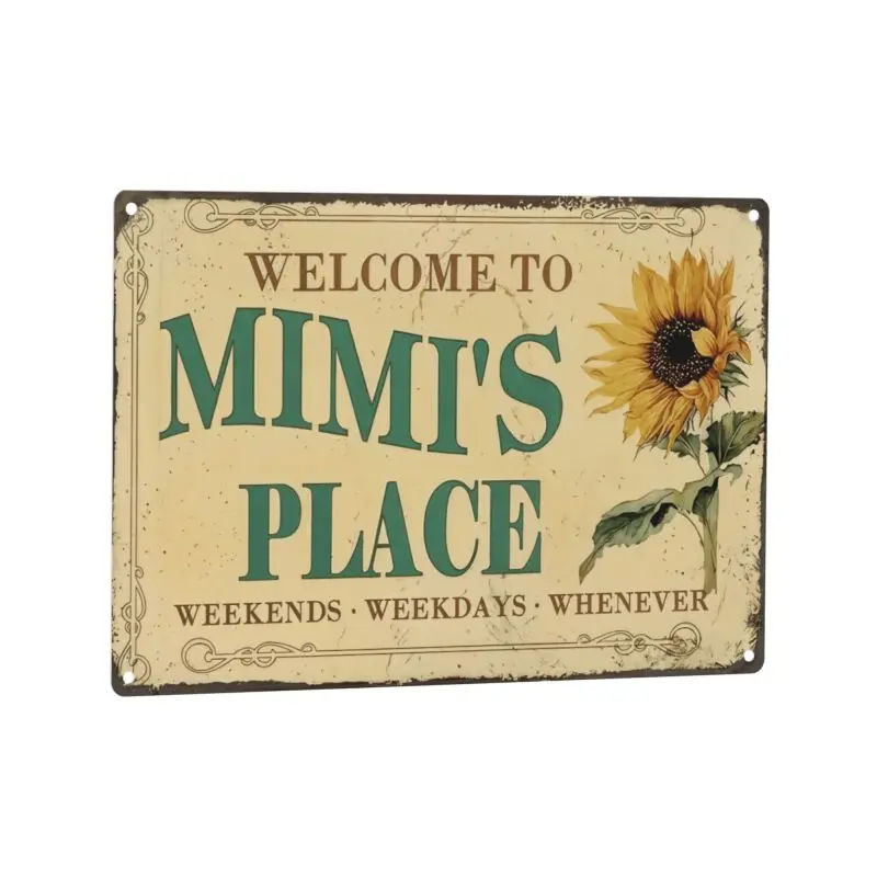 1PC 8x12 inches Vintage Tin Sign, Welcome To Mimi's Place, Rustic Home Decor, Floral Wall Art, Perfect High-Quality Metal, home decor plaque funny bar sign Rectangle Design Plaque Gift
