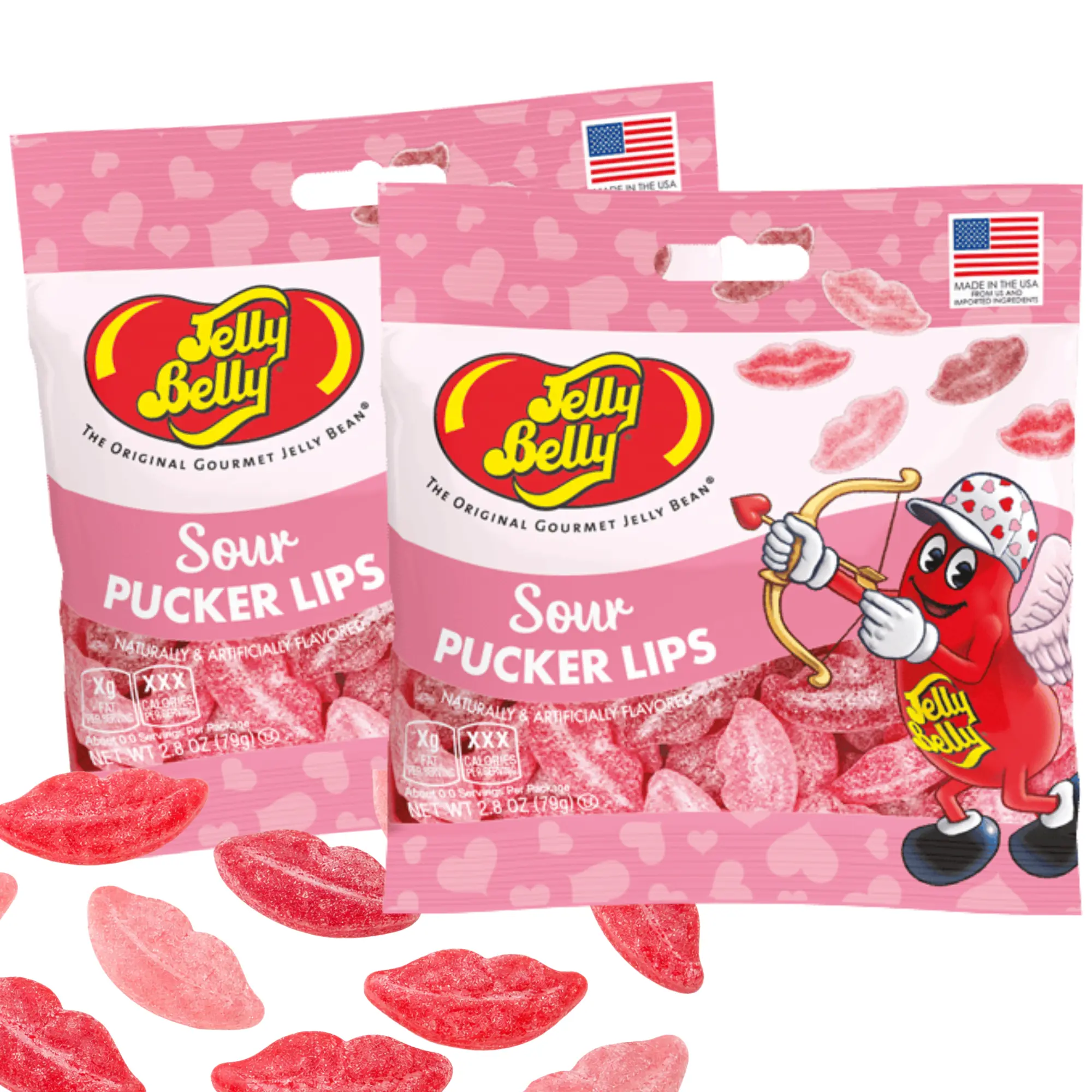 Jelly Belly Sour Pucker Lips Novelty Candies - Chewy Gummy Treats with Sweet, Sour Flavors, Kosher, Gluten Free, 2-Pack 2.8 Oz Bags, Ideal for Party & Everyday Snacking