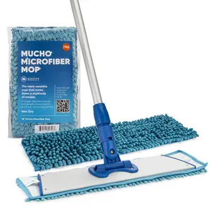 18" Mucho Mop Microfiber System | Hardwood, Tile, Laminate, Vinyl Floors | Washable Pads | Dry & Wet Mopping | Flat mop