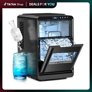 Kismile Crescent-Shaped Ice Maker Countertop, Self-Cleaning Portable Ice Machine with LED Display, Fast Ice Making for Seafood/Home/Office/Bar