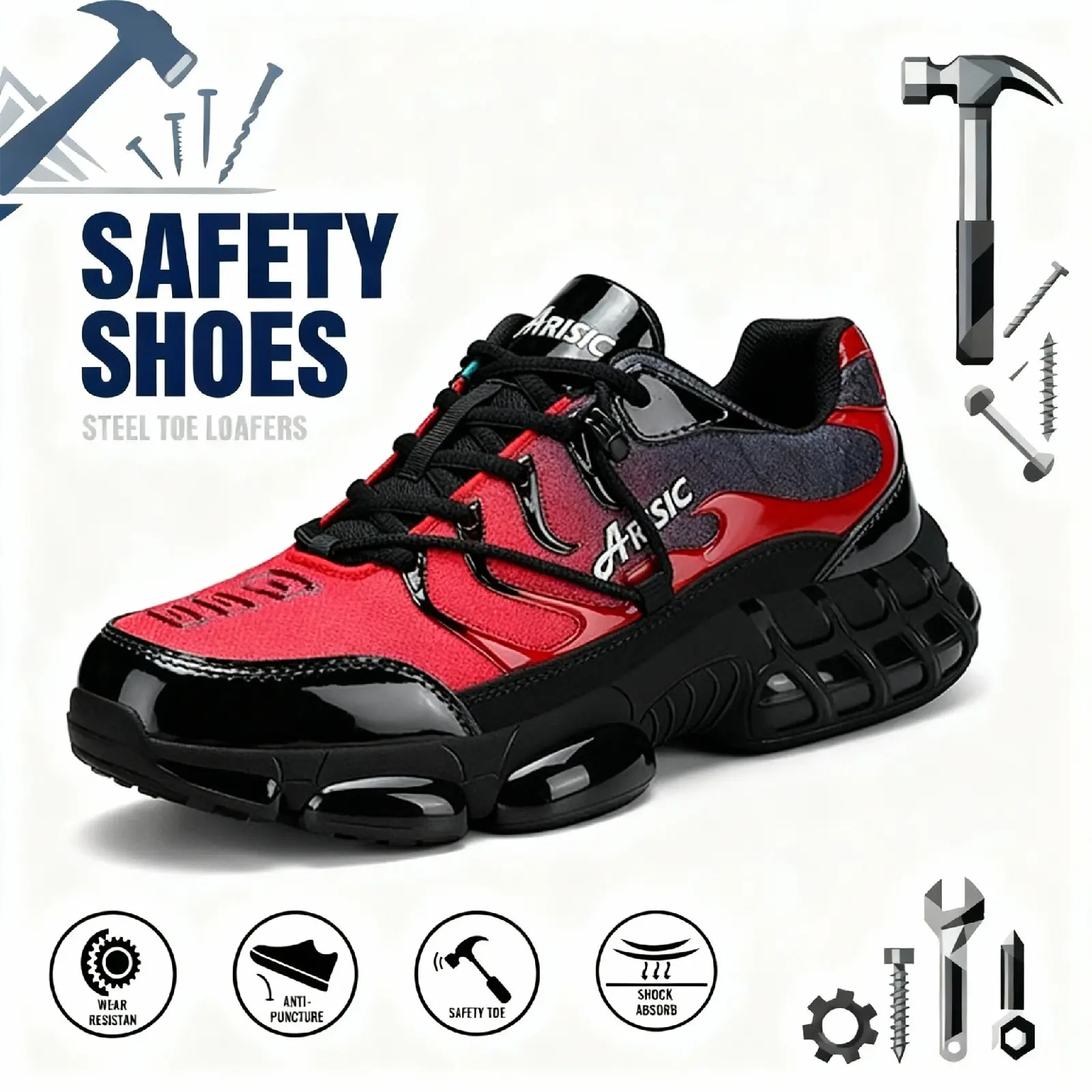 ARISIC Steel Toe Shoes - Lightweight Unisex Industrial Work & Safety Footwear, Durable Puncture-Resistant Sole Work Shoes