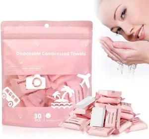Compressed Towel 30 Pcs Disposable Compressed Face Towel Portable Cotton Coin Tissue Camping Towel for Travel/Home/Outdoor Activities