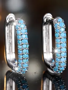 A pair of retro-style, bezel-set blue turquoise rectangular ear studs, Stud Earring Jewelry, a minimalist and luxurious earring design, suitable for everyday use and travel, ideal for women adding a unique touch to accessories