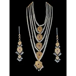 SAT20 Nimra 5 layer long kundan necklace with earrings ( READY TO SHIP )