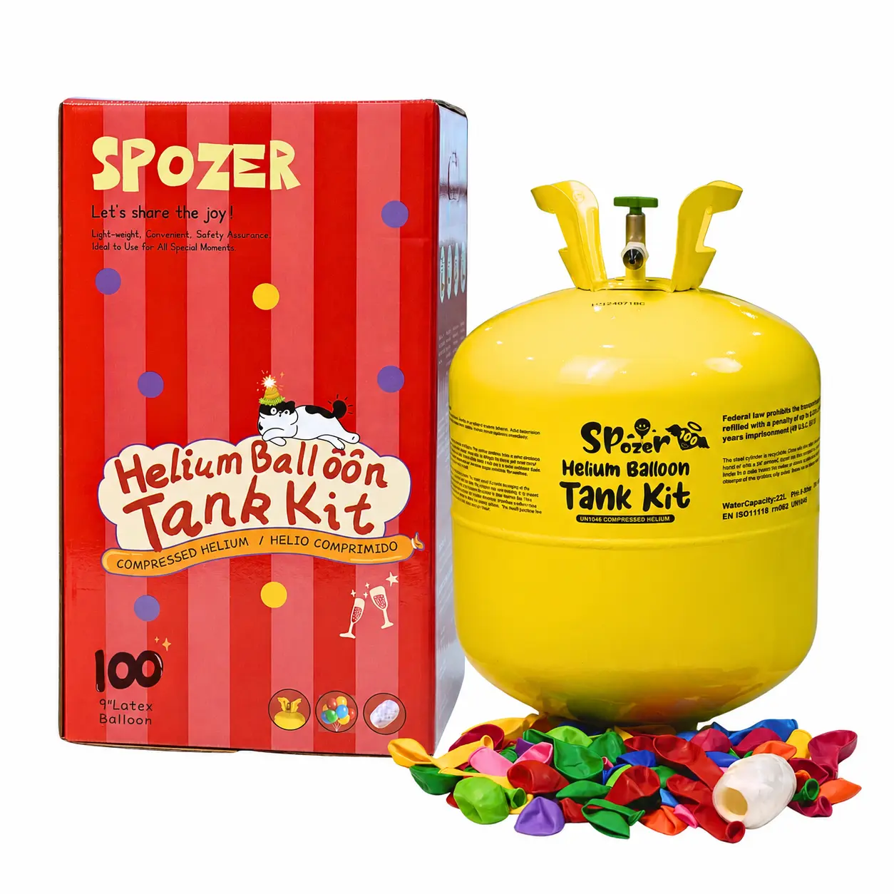 Spozer 22L Helium Tank Kit, Home Festive & Party Supplies for Wedding, Anniversary Decorations with Free 100pcs 9-in Balloons