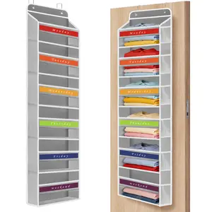 Over The Door  Hanging Bag with 6 side pocket, Weekly Clothing Organizer，Perfect For Everyday Clothing or Diaper,Wet wipes storage，Anti-Tilt Design, 44 lb Capacity for Bedroom, Bathroom, Dormitory Storage