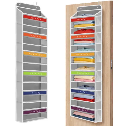 Fabric Over-The-Door Hangable Organizer - Organizer Storage, 6 Side Compartments, 5 Daily Shelves, Anti-Tilt, 44 lbs Capacity, Door-Space Saver, DIY Labels, Household Items Sorter, Balcony/Bathroom Use, Classic Home Solution,home decor