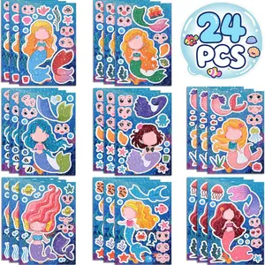 24PCS Make a Stickers for Kids Toddlers, Make Your Own Mix and Match Mermaid Stickers Sheets for Girls Crafts Activities, Birthday Gifts, Goodie Bags Stuffers, Sticker Packs, Stickers Kit