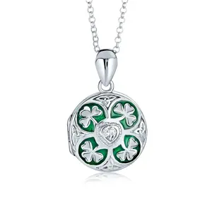 BFF Vintage Shamrock Clover Celtic Irish Locket Necklace