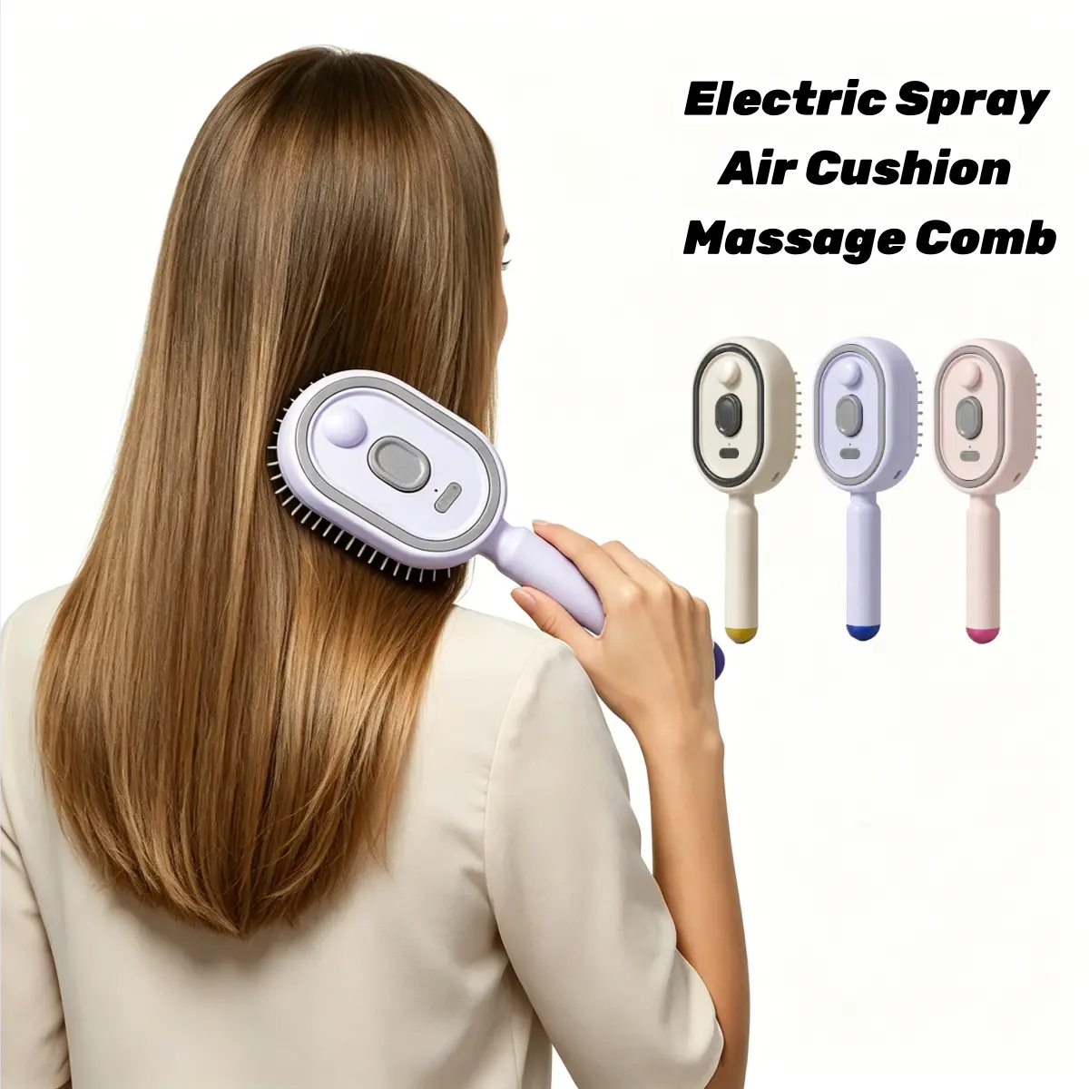 Electric Hair Care Spray Massage Comb, Anti-Static, Self-Cleaning Hairbrush, Red Light Therapy, Hair Oil Applicator Women Girls - USB Rechargeable Portable for Home, Travel, And Office Use
