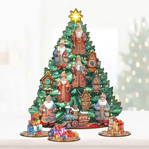 Designocracy 8091517 12.5 in. Santa Christmas Arrival Thematic Christmas Tree Tabletop Decor Set