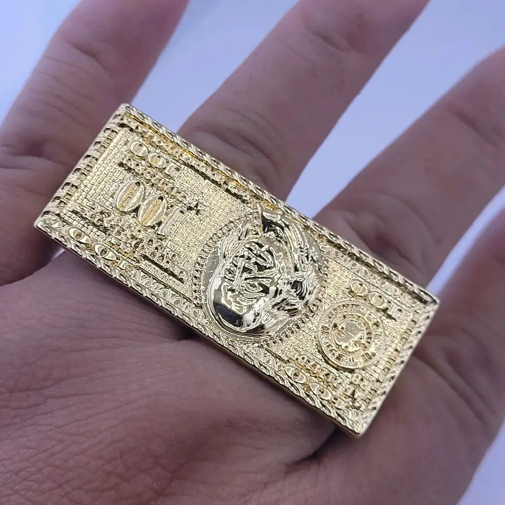 Unique 14k Gold-Plated $100 Bill Knuckle Ring - Statement Piece Size 10 Jewelry