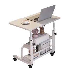 Adjustable Height Mobile Standing Desk with Wheels – Compact Laptop Table with Storage Shelves – Ergonomic, Space-Saving Workstation for Home Office or School – White 80 x 40CM