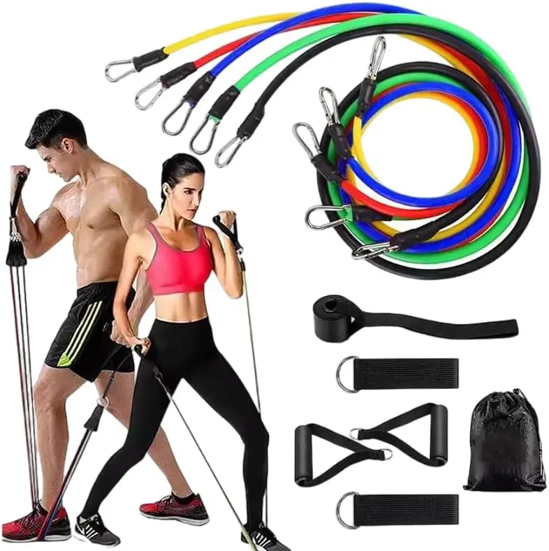 11pcs Resistance Band Set for Home Gym – Heavy Duty Exercise Tube Bands with Handles, Full Body Workout Bands with Door Anchors for Strength Training, Yoga, Pilates, Physical Therapy