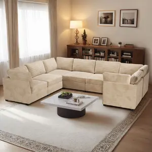 XIZZI 131" U-Shape Modular Sectional Cloud Couch Set with Chaise ‌and Ottoman‌, Upholstered Modular Cloud Sofa for Living Room Apartment - Easy Assembly Required