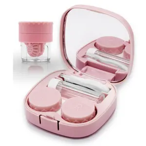 Contact Lens Case with Cleaner Washer, Travel Size Cute Colored Contact Lenses Applicator Removal Tool Kit with Mirror Solution Bottle for Daily Outdoor