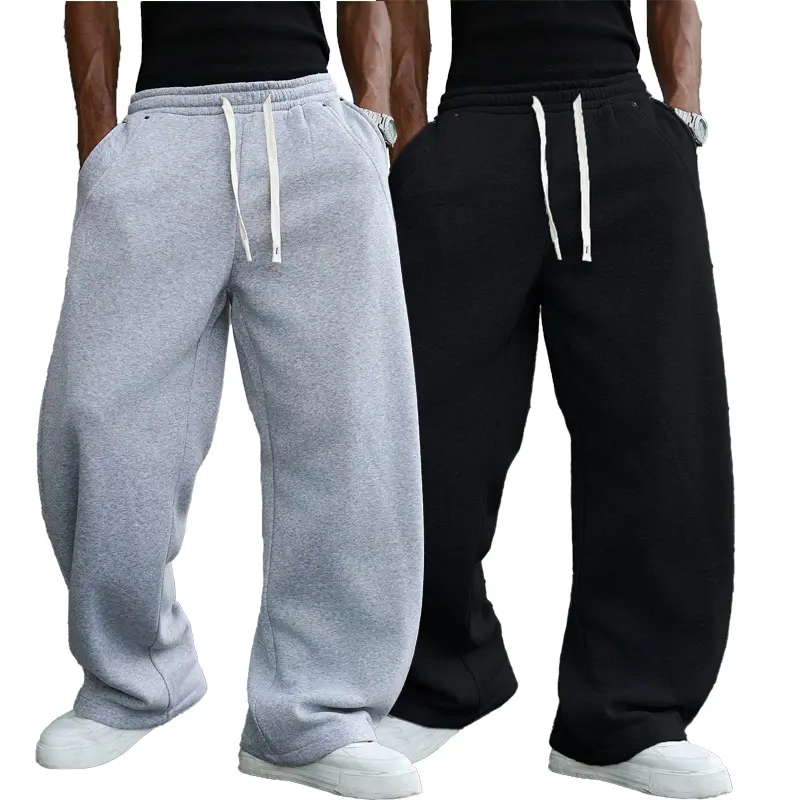 Men's Baggy 2-Piece Sweatsuit, Solid No-Hood Streetwear Set for Winter Yoga Workouts, Soft Comfy Loungewear, Sizes S, M, L