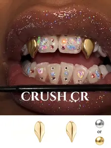 CRUSH CR 14K Gold Plated Copper Edgy Vampire Fang Grillz Cap, High-Gloss Polished Finish Gold/Silver Options, Unisex Hip-Hop Tooth Jewelry For Black Women, Girls Men, Suitable For Club Parties, Hip Hop Concerts, Music Festivals Street Fashion Daily Wear