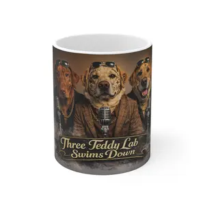 Three Teddy Lab Swims Down Mug | Retro Dogs with Microphone