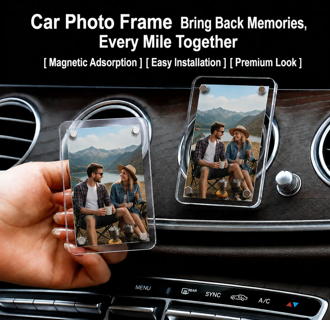 Creative car air conditioning outlet frame - 3-inch photo holder - Can be used as a fridge magnet - Deppabao photo small card transparent magnetic frame, for car decoration and item display