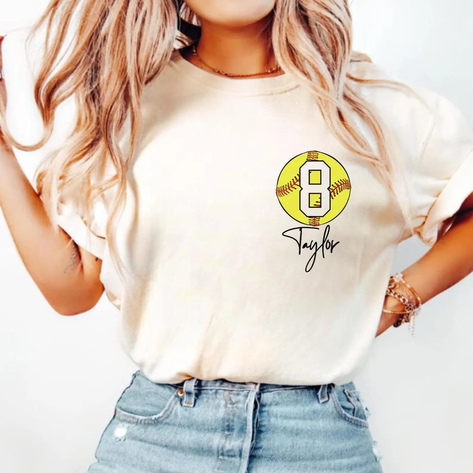 Comfort Colors Custom Softball T-Shirt Name and Number, Game Day Outfit, Softball Gift for Women