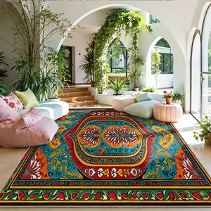 Bohemian Velvet Rug, Soft and Skin-Friendly, Non-Slip and Durable, Bold Retro Patterns, Enhances Living Room Aesthetics, Adds Exotic Vibe