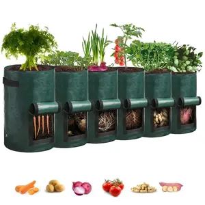 [6 Pack Planting Pots] 7/10 Gallon Vegetable and Potato Planting Bags with Lids, Handles for Onions, Tomatoes, Carrots, Reusable Planting Bag