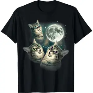 Funny Cat Shirt |     Three Cat Moon 3 Wolfs Cute Kitten Graphic T-Shirt Menswear Top Casual Streetwear
