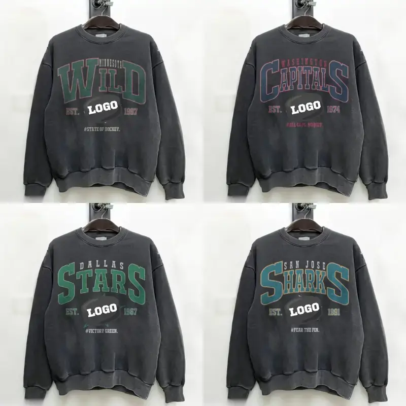 Vintage Hockey Sweatshirt Dark Heather, Unisex Crewneck Gildan Heavy Blend, Retro Sport Graphic Pullover
