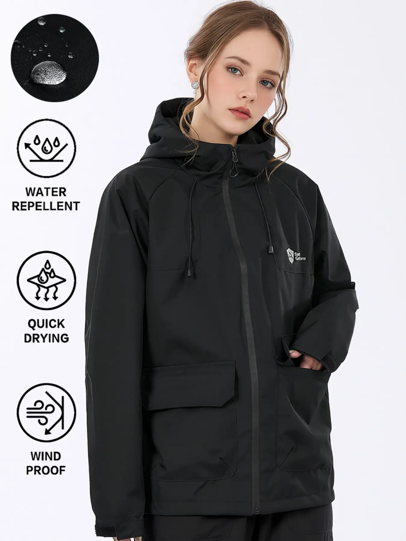 Women's Waterproof Hooded Jacket, Windproof Lightweight Outdoor Hiking Soft Shell Coat, Zipper Pockets, Breathable Foldable Quick Dry Outerwear, Athleisure Style, Lightweight Athletic Outerwear, Athletic Jackets