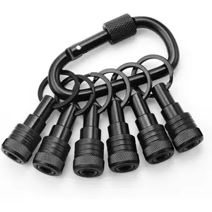Enhanced Non-Slip Bit Holder Key Chain 6pc, Drill Bit Holder for 1/4 Inch Hex Shank Bits, Bit Holders for Impact Driver Drill Bit Extension, Screwdriver Bit Holder, Quick Change & Easy Access, Black